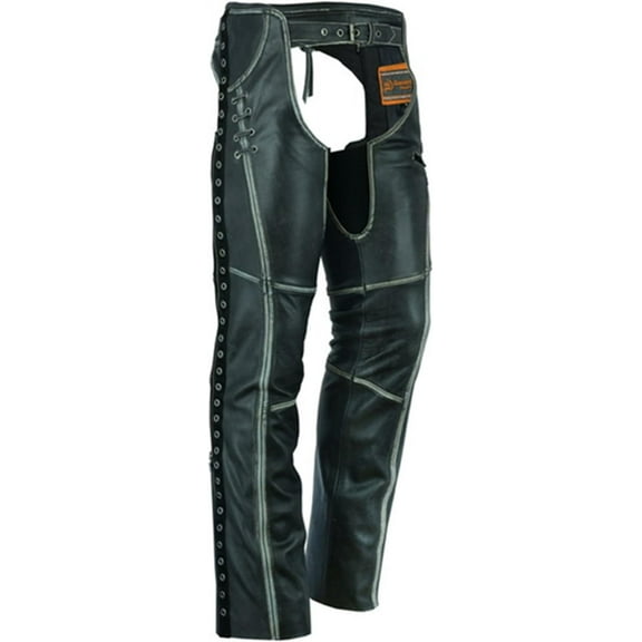 Daniel Smart Motorcycle Leather Chaps Grommet Detailing All Season Women’s Biker Pant with Customizable fit and Carry Pocket
