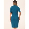 thumbnail image 3 of DARING DIVA Sheath V Neck Work Office Bodycon Midi Dresses M Lake Blue, 3 of 6