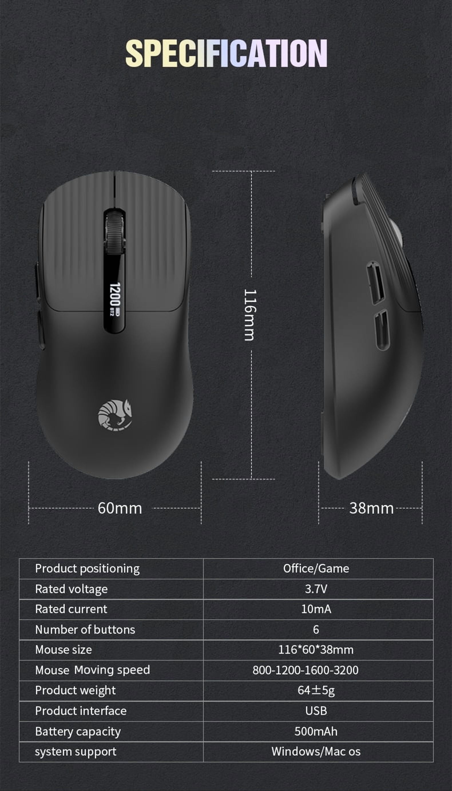 Wireless mouse, 2,4G dual-mode wireless, optical motion detection, right hand, USB C-type charging, rechargeable lithium battery, wireless mouse for office and home computers