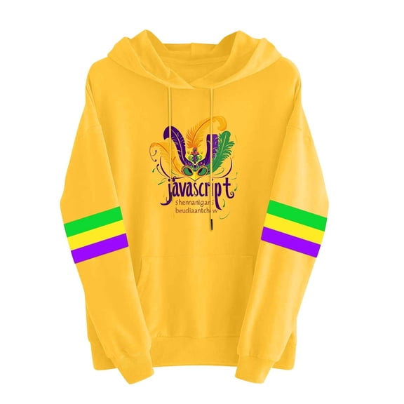 Byworldtasic Mardi Gras Outfit for Women Embroidery Hooded Sweatshirt Party Carnival Long Sleeve Tees Tops