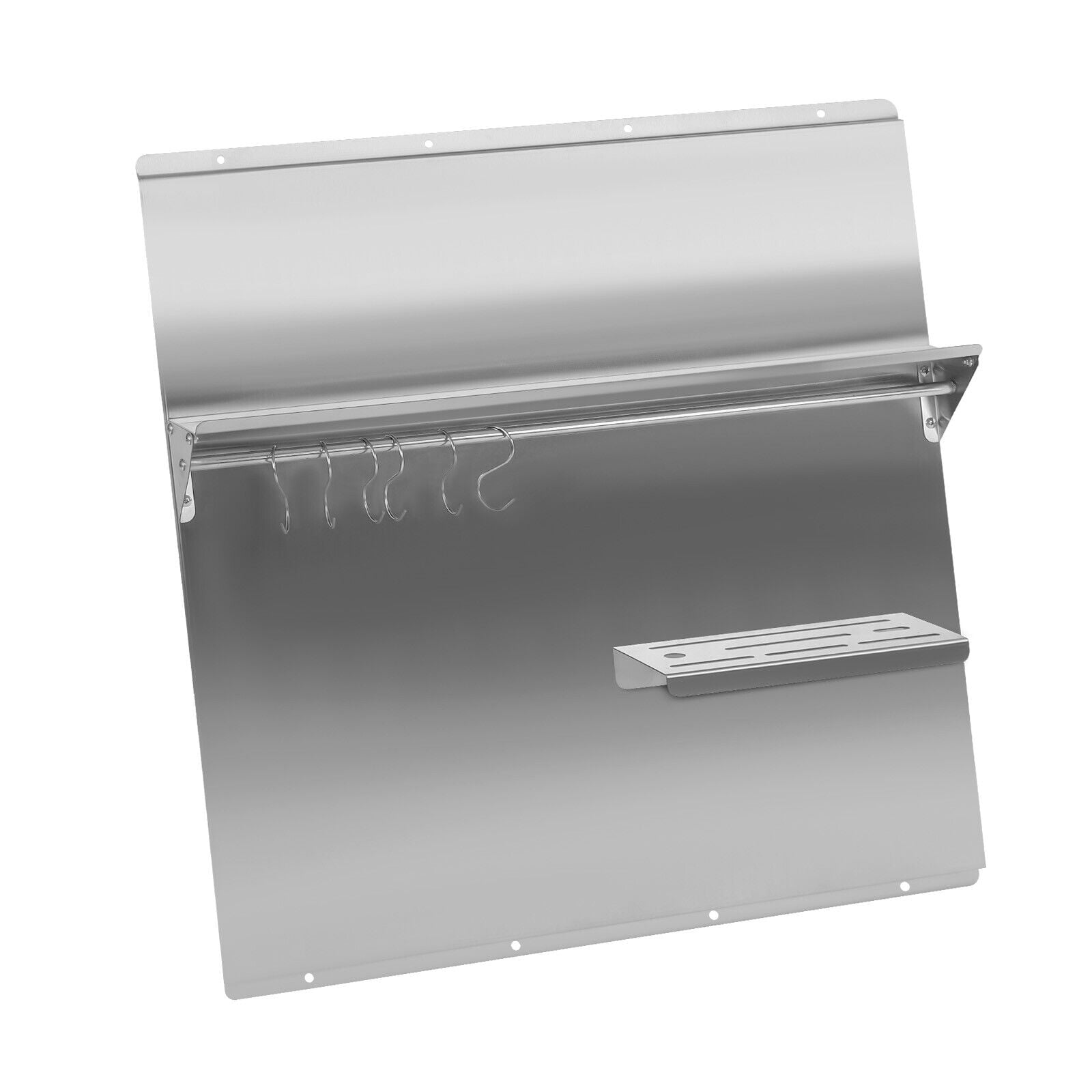 Range Backsplash with Shelf 30 x 30.7 Inch Range Hood Wall Shield, Stainless Steel Backsplash Silver Splash Plate for Range Hood Stainless Backsplash with Built-in Storage Shelf and Hanging Rack