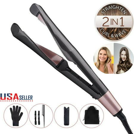 2020 Updated Hair Straightener Curling Iron 2 in 1, Flat Iron Curls with Adjustable Temp, Tourmaline Ceramic Beauty Hair with New Motor for Best Hair Straightener & Curler, for All Hair