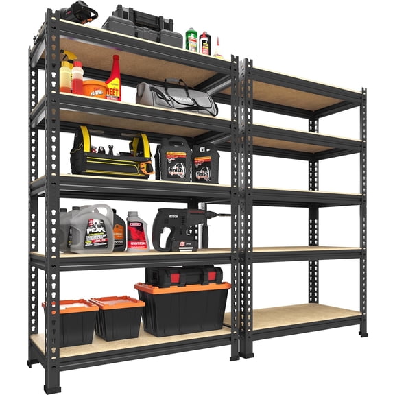 Storage Shelves 2 Pack 5 Tier Adjustable Garage Storage Shelving, Heavy Duty Metal Storage Utility Rack Shelf Unit for Warehouse Pantry Closet Kitchen, 28" x 12" x 59", Black