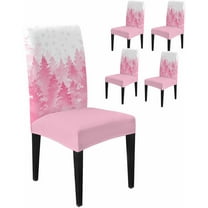Chair Covers for Dining Room Set of 4,Christmas Pink Xmas Tree Forest Stretch Seat Protector Removable Washable Chairs Slipcovers for Kitchen Banquet Wedding Hotel,Golden Winter Snowflakes White