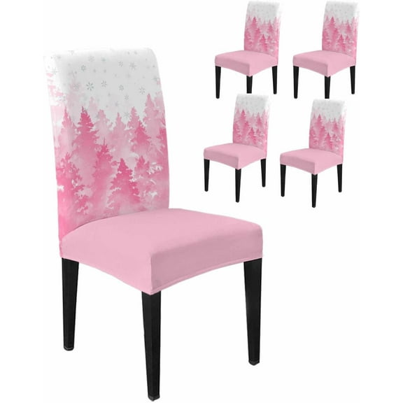 Chair Covers for Dining Room Set of 4,Christmas Pink Xmas Tree Forest Stretch Seat Protector Removable Washable Chairs Slipcovers for Kitchen Banquet Wedding Hotel,Golden Winter Snowflakes White