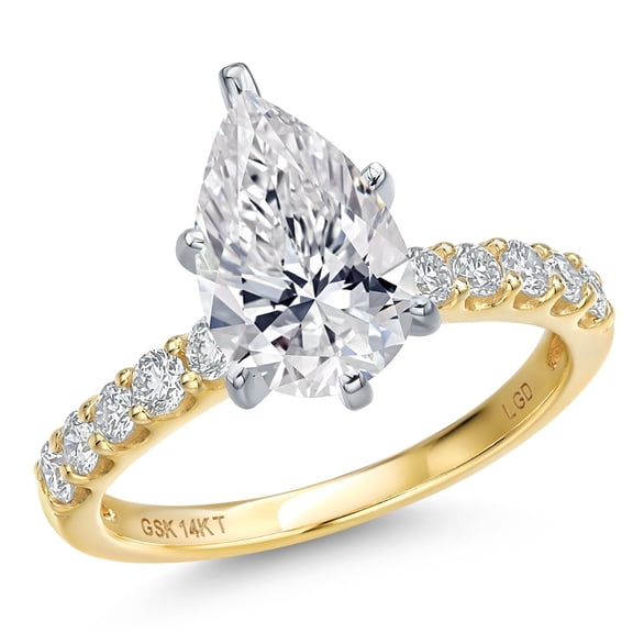 Gem Stone King 3.38 Cttw IGI Certified Lab Grown Diamond in 14K Two-Tone Gold Engagement Ring for Women | Pear Shape Center Diamond 3.00 Ct | E-F Color | VS1-VS2 Clarity | Size 6