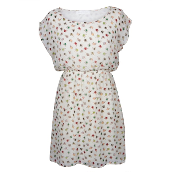 Patchwork Elephants Pattern Off-White Sundress