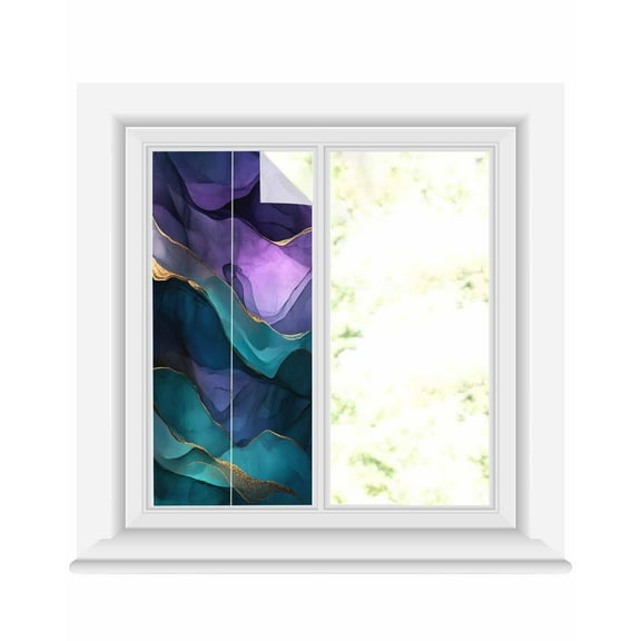 Window Privacy Film Purple Blue Ombre Stained Glass Window Film Decorative Sun Block Window Cover Modern Luxury Abstract Marble Texture Window Clings Static Adhesive Sticker for Bathroom 19.6"x39.3"