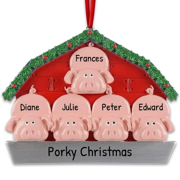 Personalized Family Christmas Ornaments 2024 - Christmas Pig Family of 5 Christmas Ornament 2024 Pig Christmas Decorations Family Tree Family Christmas Gift Family Ornaments by Elves