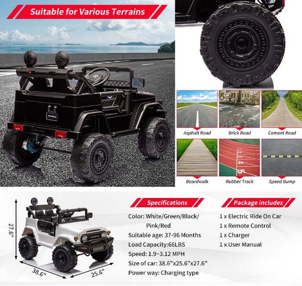 EastVita 12V Ride on Truck Car [Licensed Toyota] Ride on Car with Remote Spring Suspension,Control, Ride on Toys with EVA Tires, USB, Music, LED Lights,Ride on Toy for Kids 3 Age +