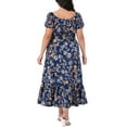 thumbnail image 3 of Agnes Orinda Women's Plus Size Floral Dress Tie Square Neck Smocked Waist Short Sleeve Side Slit Beach A Line Maxi Dresses 1X Navy Blue, 3 of 6