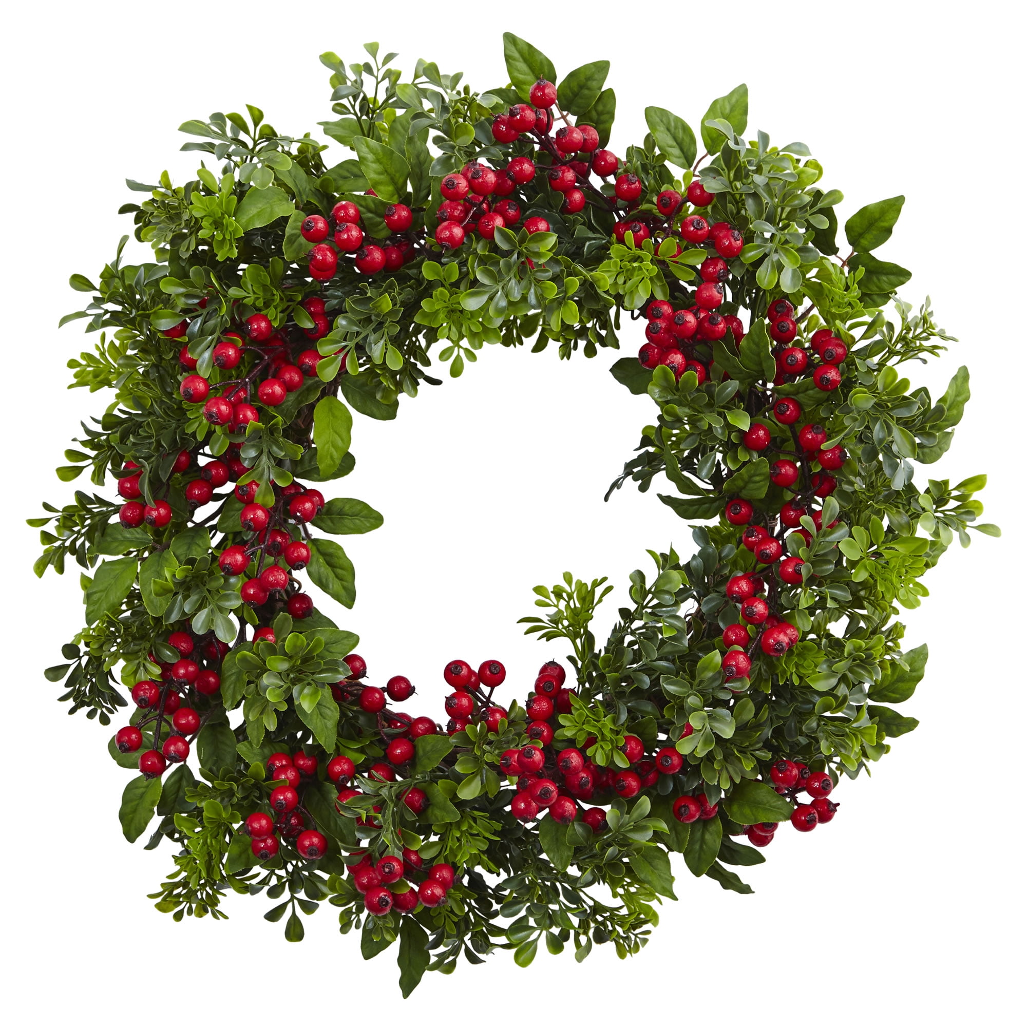 24" Holiday Red Berry and Boxwood Artificial Christmas Wreath
