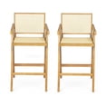 thumbnail image 3 of Set of 2 Natural Finish Bar Stools, Solid Wood Frame with Woven Cane Seat and Back, Modern Minimalist Style, 3 of 10