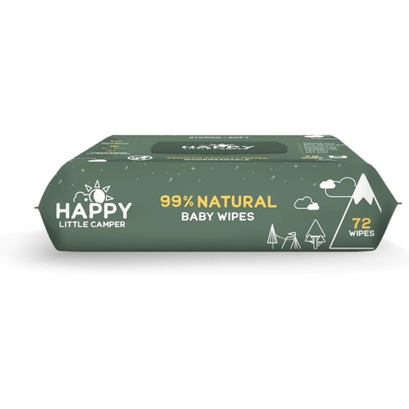 Happy Little Camper Natural Baby Wipes Unscented - Hypoallergenic & Chlorine-Free Wet Wipes with Aloe Vera, Chamomile and Pomegranate Extract - Gentle on Sensitive Skin - 72 Count