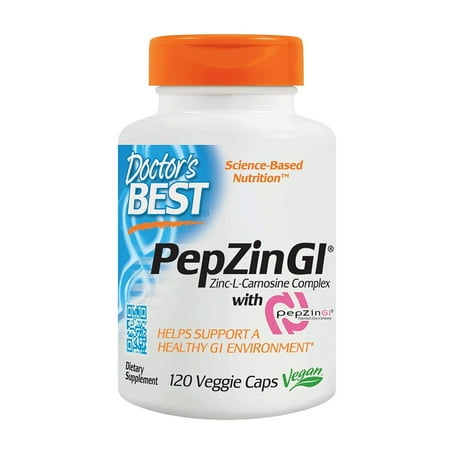 Doctor's Best PepZin GI, Zinc-L-Carnosine Complex, Non-GMO, Vegan, Gluten Free, Soy Free, Digestive Support, 120 Veggie Caps, Promotes a healthy.., By Doctors (Best Source Of Zinc Supplement)