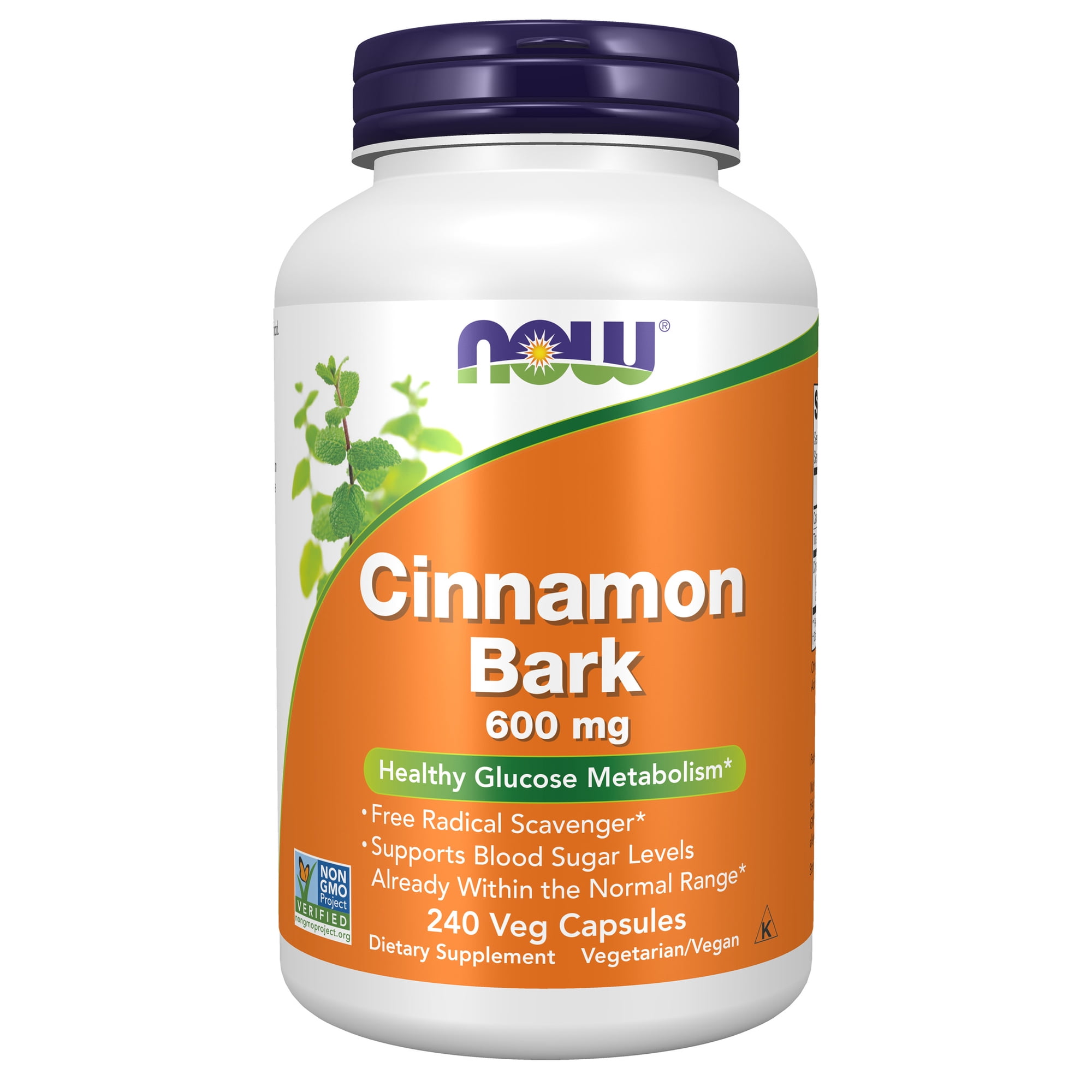 NOW Supplements, Cinnamon Bark 600 mg, Non-GMO Project Verified, Healthy Glucose Metabolism*, 240 Veg Capsules