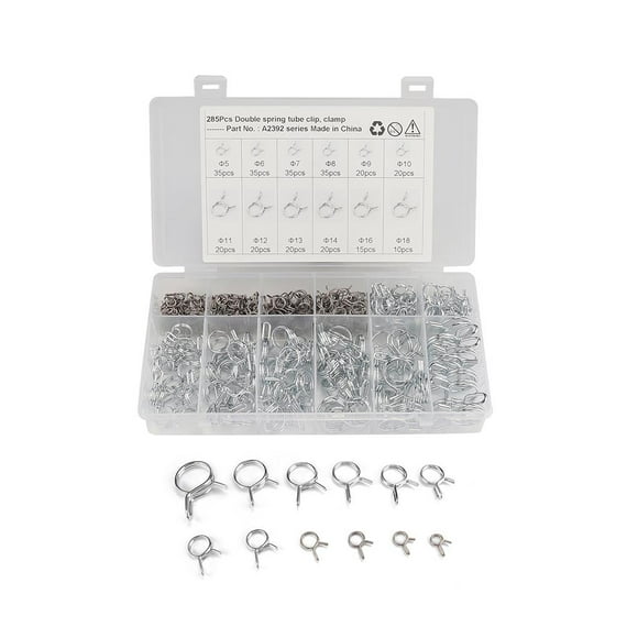 Abrazadera De Tubo De Resorte De Alambre Doble Abrazadera De Tubo De Resorte De Metal Clips De Resorte De Tubo Inoxidable Clips De Alambre Doble Duro Abrazadera De Tubo De Manguera Firme Para 285 Uds Minnieouse VI003177-00