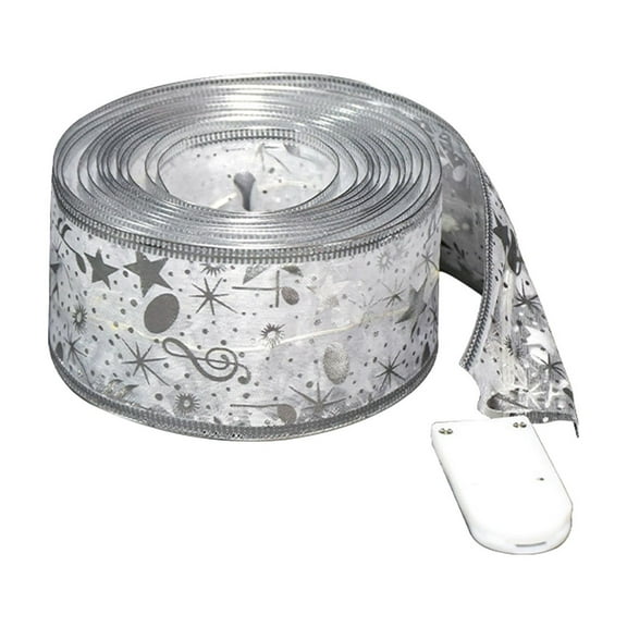 DefiDgd 118inch Christmas Ribbon Lights Christmas Tree Decorations,Battery-Powered Christmas Tree Ribbon Lights for Holiday Party Weddings Indoor Christmas Tree Decorations(Silver)