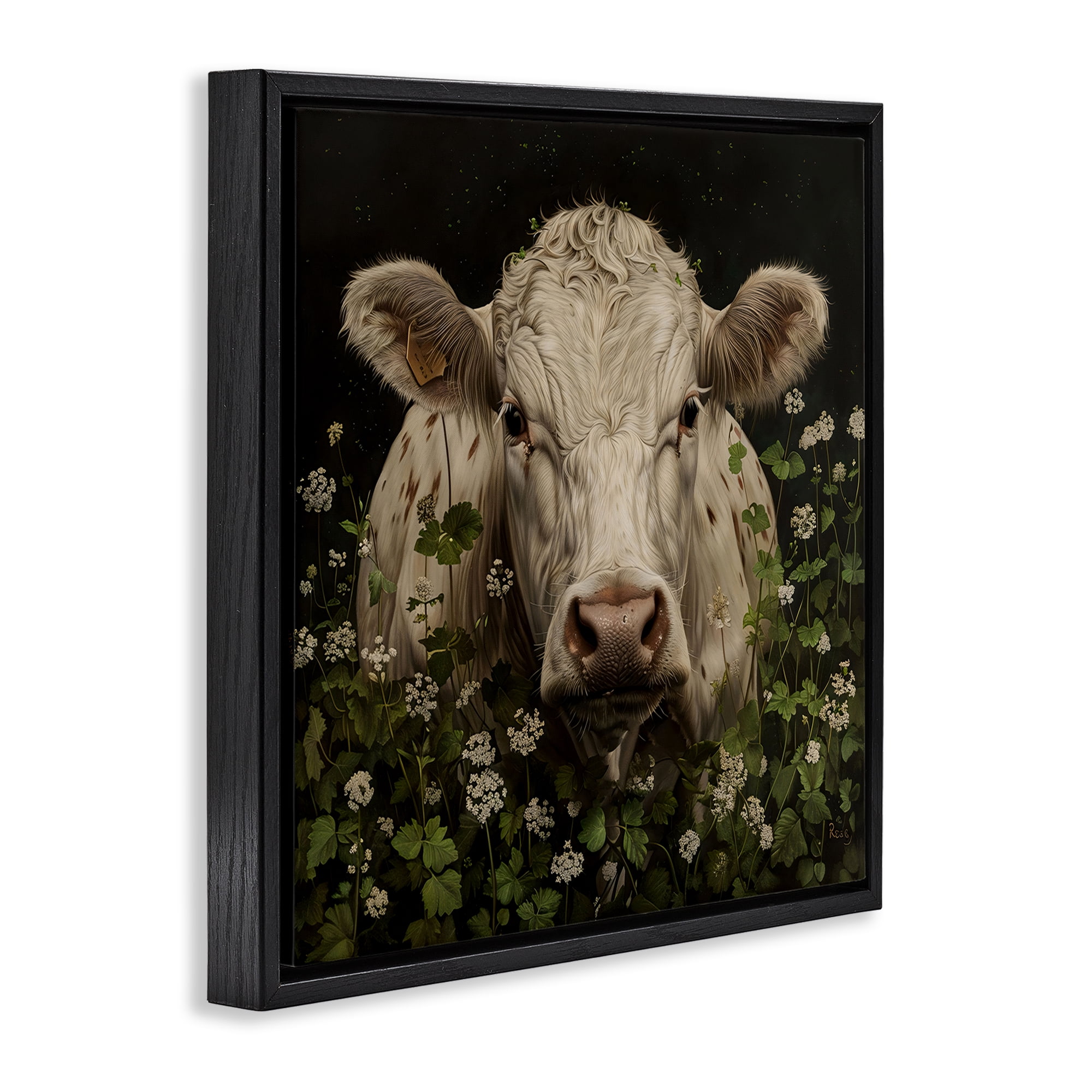 Stupell Industries Cow in the Green Meadow Black Framed Floater Canvas Wall Art, design by Creative Studio