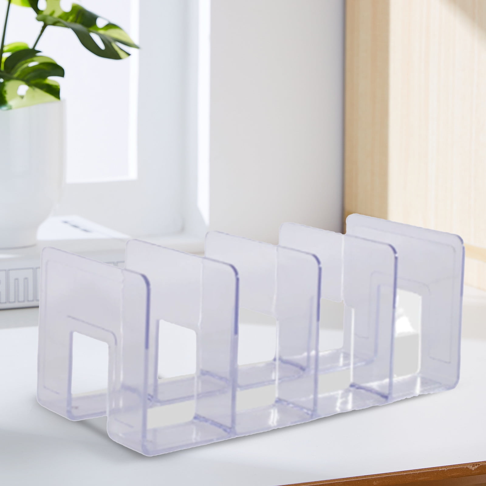 Clear Acrylic File Sorter With 4 Compartments, Sturdy Desk File Organizer Shelf Book Holder Purse Handbag Clutch Divider File Folder Rack for Letter Cookbooks Home Office Kitchen Supplies