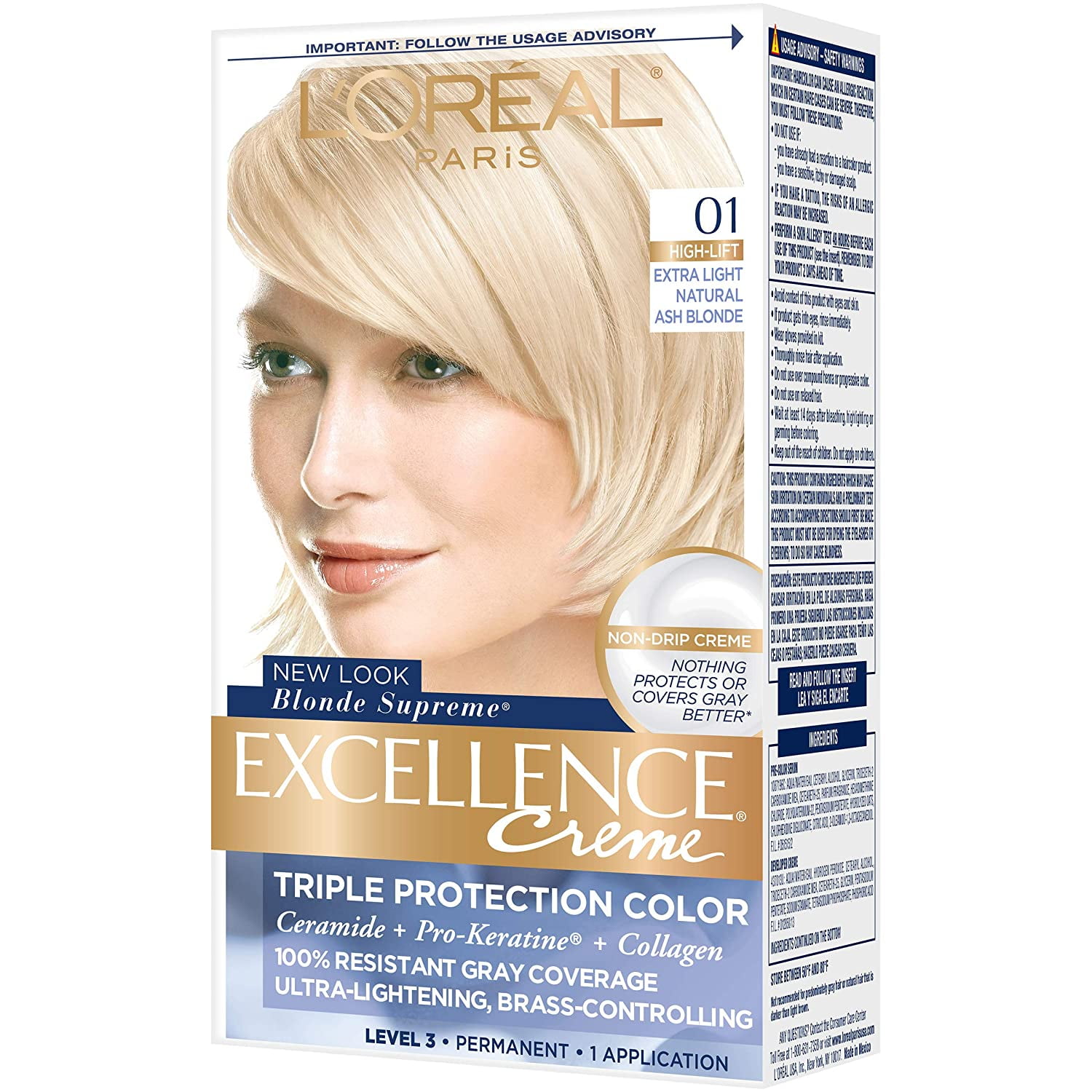 L'Oreal Paris Excellence Creme Hair Color, Extra Light Ash Blonde [01]  (Cooler), 1 Each, Pack of 3 
