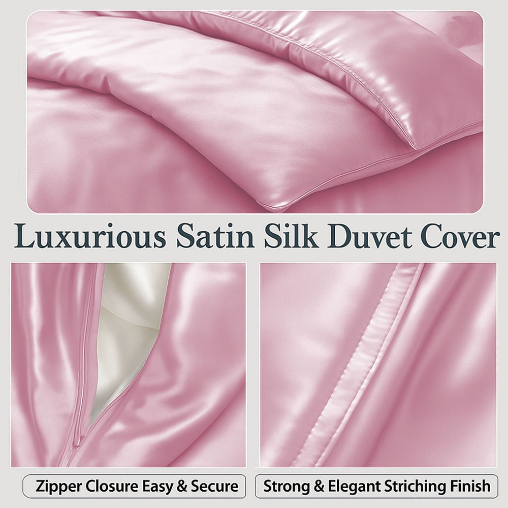 Amay Satin Silk Alaskan King Duvet Cover Set (120"×120", Baby Pink ) – Ultra-Luxury Feel – Ideal for Family Beds, Extra-Large Master Suites – 3-Piece Set