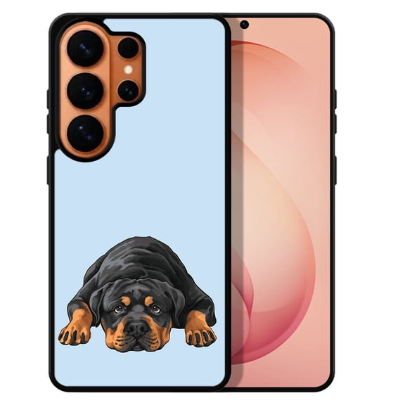 WIRESTER Shockproof Soft Rubber Cover Case for Samsung Galaxy S26 Ultra 6.9" 2026, Rottweiler Dog Lying Down Looking Up On Light Blue Background