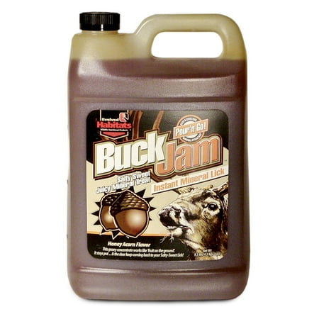 EVOLVED HABITATS Buck Jam Honey Acorn Flavored Salty Sweet Liquid Deer Attractant - Instant Mineral Lick - Powerful Ready-To-Use Year-Round Beneficial Food Supplement for Deer - 1 Gallon