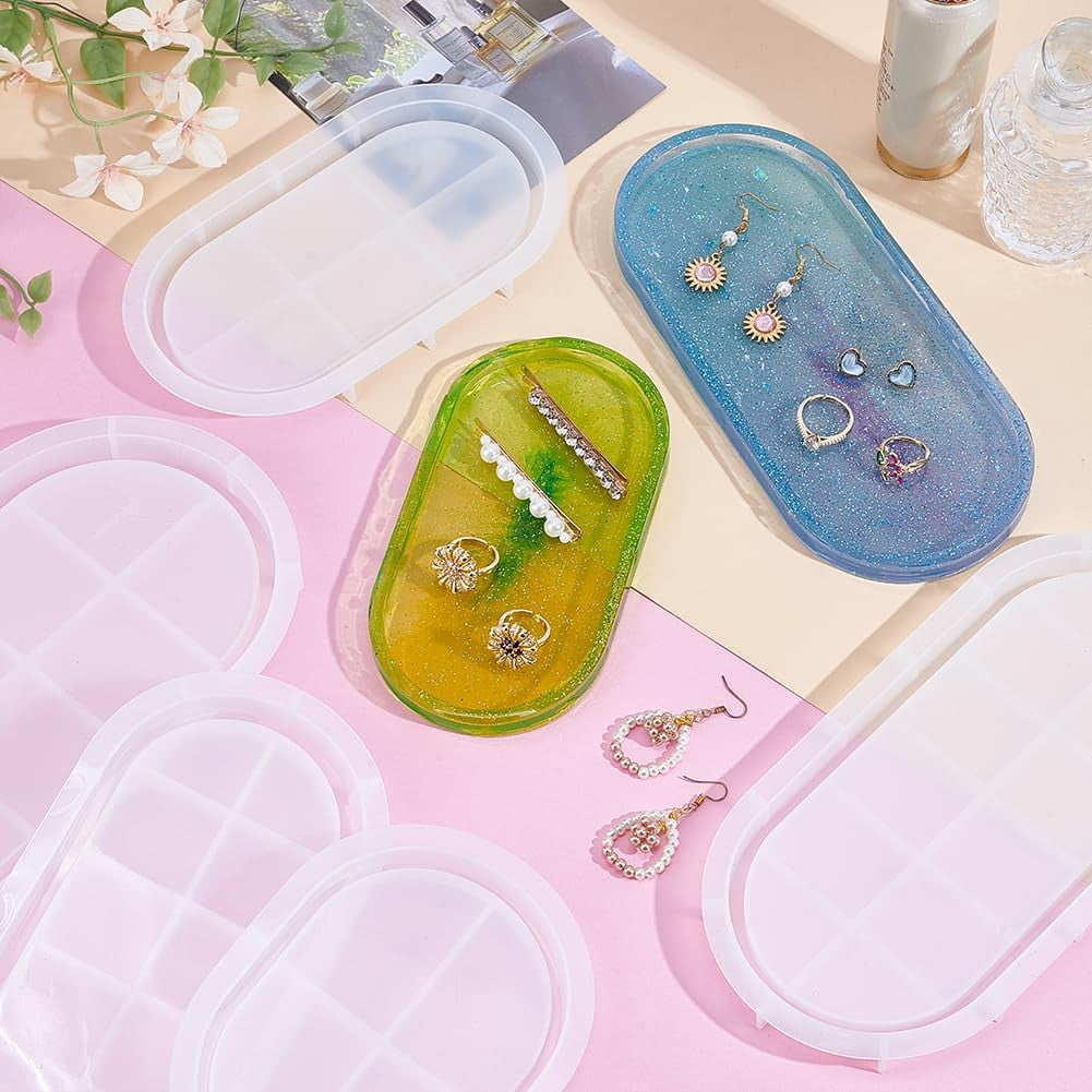 5Pcs 5 Styles DIY Oval Storage Tray Silicone Molds Resin Casting Molds For UV Resin Epoxy Resin Craft Making Oval White 164~329x110~146x14.3~18mm 1pc/style