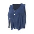 thumbnail image 3 of Faithtur Gilet en Daim à Franges pour Femmes Couleur Unie Bouton avant Sans Manches Veste Courte Hippie Rétro, 3 of 9