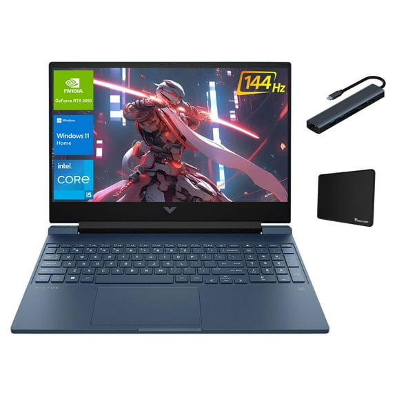 HP Victus 15.6" FHD 144Hz Gaming Laptop, Intel Core i5-12450H, 8GB RAM, 1TB SSD, NVIDIA GeForce RTX 3050, Backlit Keyboard, SD Card Reader, Windows 11 Home, Blue with Accessories