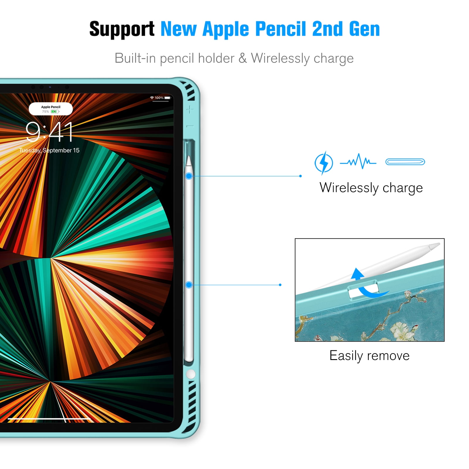CaseBot Case for iPad Pro 12.9-inch 5th 4th & 3rd Generation (2021/2020/2018) - Shockproof Rugged Magnetic Soft TPU Back Cover w/Pencil Holder