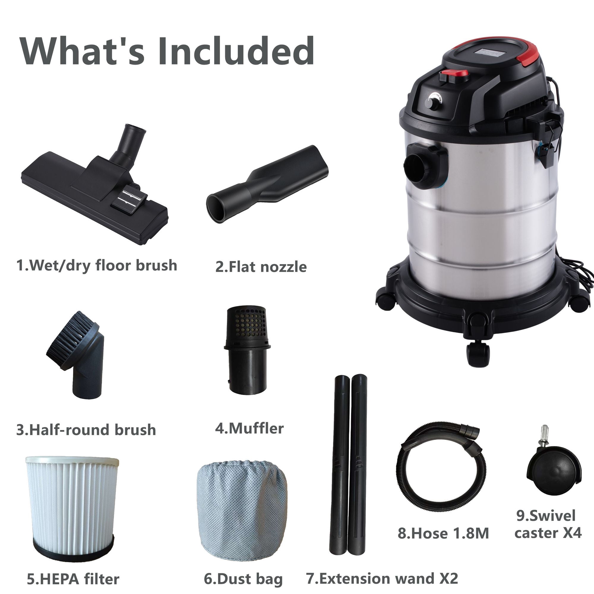 Wet Dry Vac, Cleaner, 8 Gallon, 6 Peak HP, 3 in 1 Shop Vacuum with Blowing Function, Wet/Dry Vacuum to Clean Floor, Upholstery, Gap, Car, Black