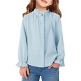 thumbnail image 2 of Gelikeya Girls Ruffle Long Sleeve Blouse Kids Button Down Uniform Dress Shirts Birthday Party School Clothes Blue 13-14 Years, 2 of 4