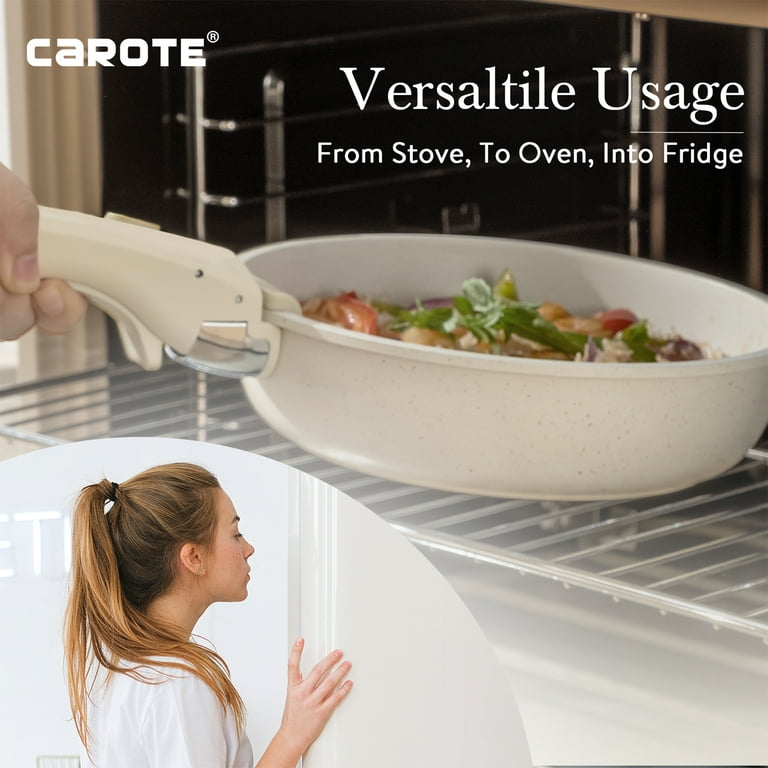 Carote Nonstick Cookware Sets, 5 Pcs Granite Non Stick Pots and Pans Set with Removable Handle, Size: White Granite 5 Pcs Set