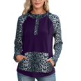 thumbnail image 2 of Long Sleeve Pullover Hoodie, Polyester Material Leopard Print Sweatshirt Stitching Design Comfortable Breathable  for Home Purple M, 2 of 6