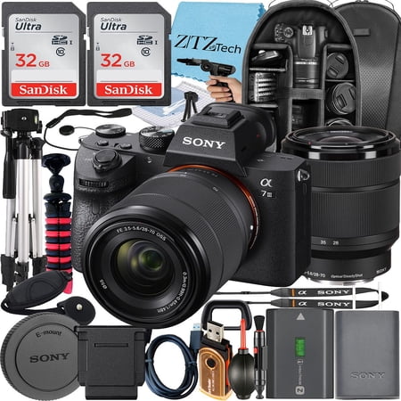 Sony a7 III Mirrorless Camera + Sony FE 28-70mm Lens + Backpack + 2 Pack 32GB Memory Card + Tripod + ZeeTech Cloth