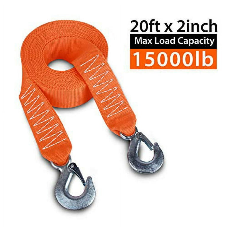 JCHL Tow Strap Heavy Duty with Hooks 2”x20' 15,000LB Recovery