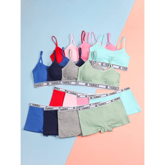16pcs Girl Training Bra and Panty Cotton Underwear 8 Colors Remover Pads Starter Bras for Girls 8-12Y