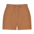 thumbnail image 5 of PUYAHG Women's 7" Linen Cotton Shorts Workout Gym Solid Color Comfortable Elastic Wide Leg Casual Shorts Drawstring High Waisted with Pocket Coffee,XXL, 5 of 5