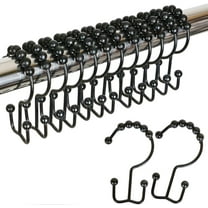 Wattne Shower Curtain Hooks Rings, Rust-Resistant Metal Double Glide Shower Hooks for Bathroom Shower Rods Curtains, Set of 12 Hooks - Matte Black