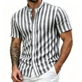 thumbnail image 2 of Yteetum Summer Mens Shirts Collar Neck Short Sleeve Button Down Tops Casual Striped Printed Lightweight Comfy Vacation Travel T Shirts, 2 of 7