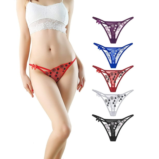5 Pcs Sexy Ladies Underwear,T-back Transparent Ultrathin Temptation Cutout  Hollow out Thong