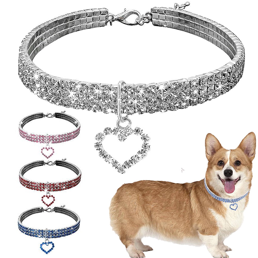 Rosnek Jeweled Crystal Dog Collars, Puppy Dog Leashes Harnesses