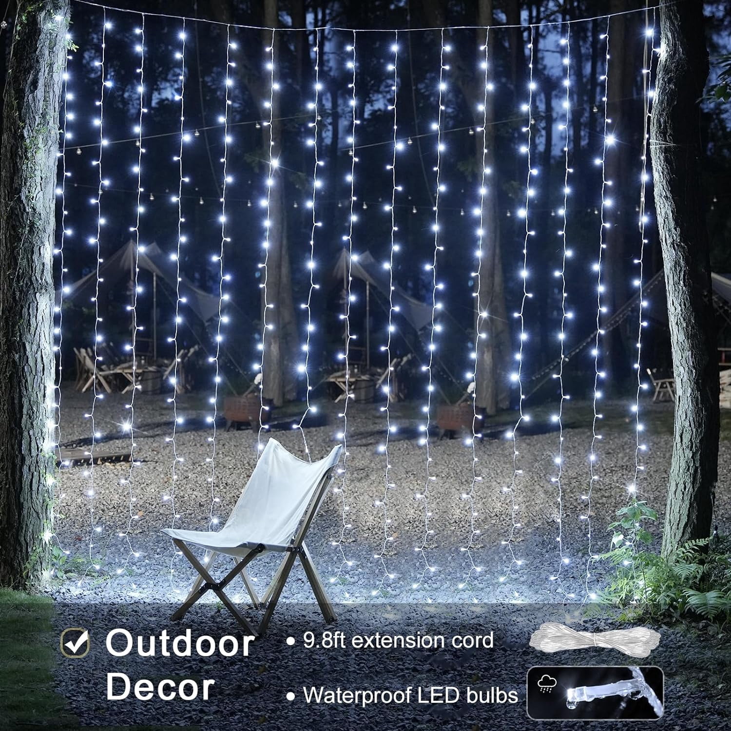 300 LED 9.8x9.8Ft White Curtain Lights with Remote, White Christmas Lights Indoor Plug in, 8 Modes White String Lights for Bedroom Wall Wedding Reception Party Backdrop Window Outdoor Decor