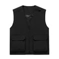 thumbnail image 3 of Ceisia Men's Spring Summer Casual Loose Fit Utility Vest Multi-Pocket V-Neck Zipper Sleeveless Vest Pre-Shrunk Cool Silk Cotton Fabric Black L Gifts, 3 of 5