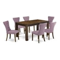 thumbnail image 6 of East West Furniture CNGA7-77-40 7-Pc Dining Room Table Set- 6 Kitchen Parson Chairs with Dahlia Linen Fabric Seat and Button Tufted Chair Back - Rectangular Table Top & Wooden 4 Legs - Distressed..., 6 of 10