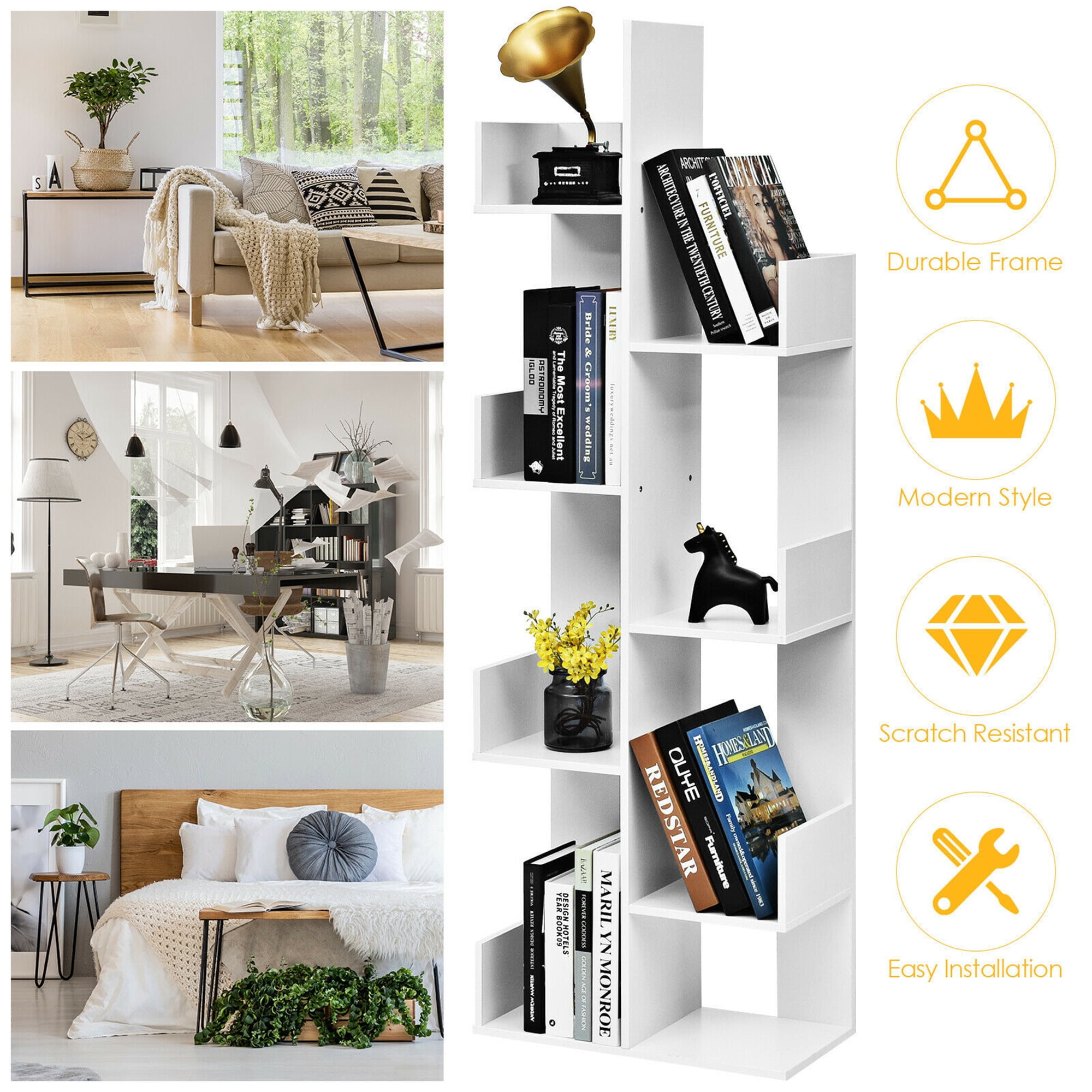Gymax 8 Shelf Bookcase, White