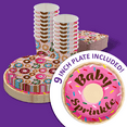 thumbnail image 3 of Donut Baby Sprinkles Baby Shower Party Supplies 64 Piece Tableware Set Includes Large 9" Paper Plates Dessert Plates, Cups and Napkins Kit for 16, 3 of 9