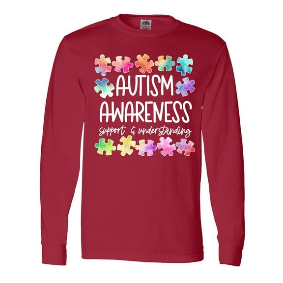 Inktastic Autism Awareness Support and Understanding Puzzle Pieces Long Sleeve T-Shirt